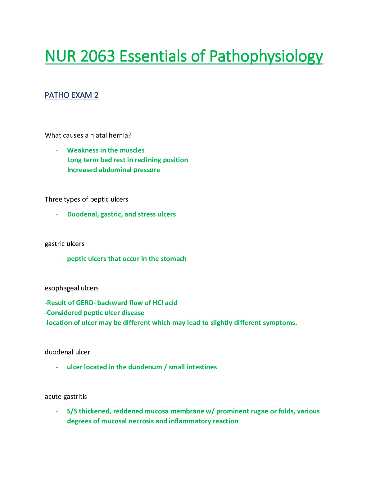 Preview of NUR 2063 / NUR2063 Exam 2 (Latest Update): Essentials of Pathophysiology - Rasmussen